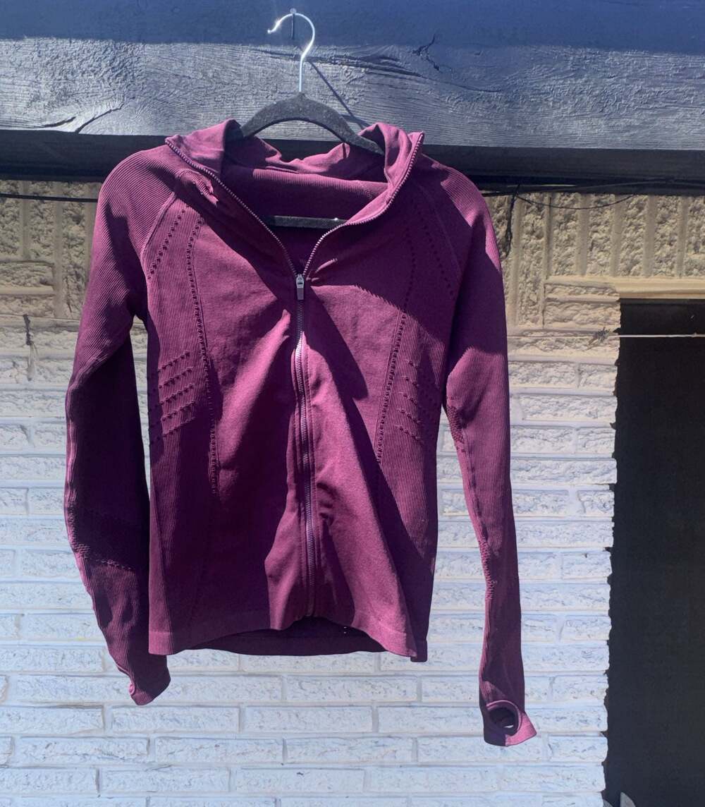 Fabletics Luciana Ribbed Seamless Full-Zip Athletic Jacket in Burgundy